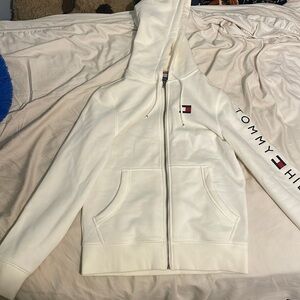white Tommy Hilfiger zip up hoodie